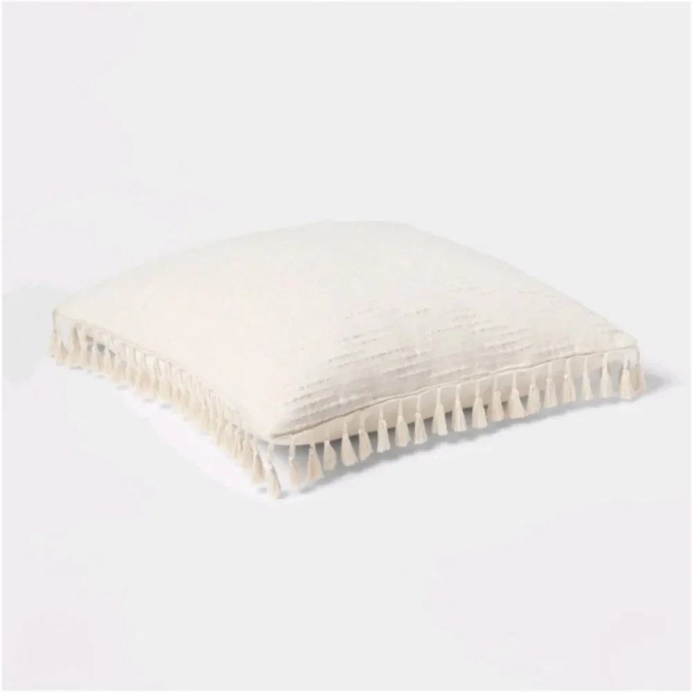 Threshold Euro Textured Slub Tassel fringed edge Decorative Throw Pillow Natural
